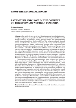 Patriotism and Love in the Context of the Estonian Western Diaspora