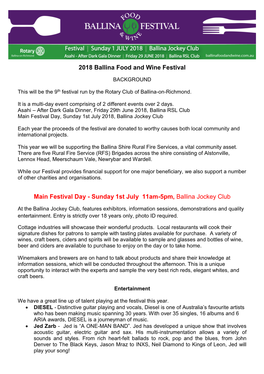 2018 Ballina Food and Wine Festival Main Festival