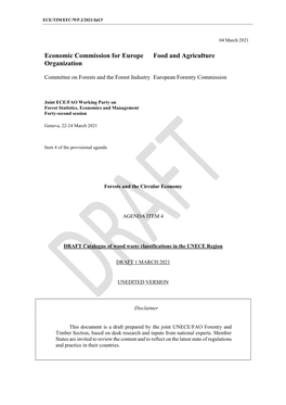 Atalogue of Wood Waste Classifications in the UNECE Region