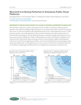 Microsoft Is a Strong Performer in Enterprise Public Cloud Platforms Excerpted from the Forrester Wave™: Enterprise Public Cloud Platforms, Q4 2014 by John R
