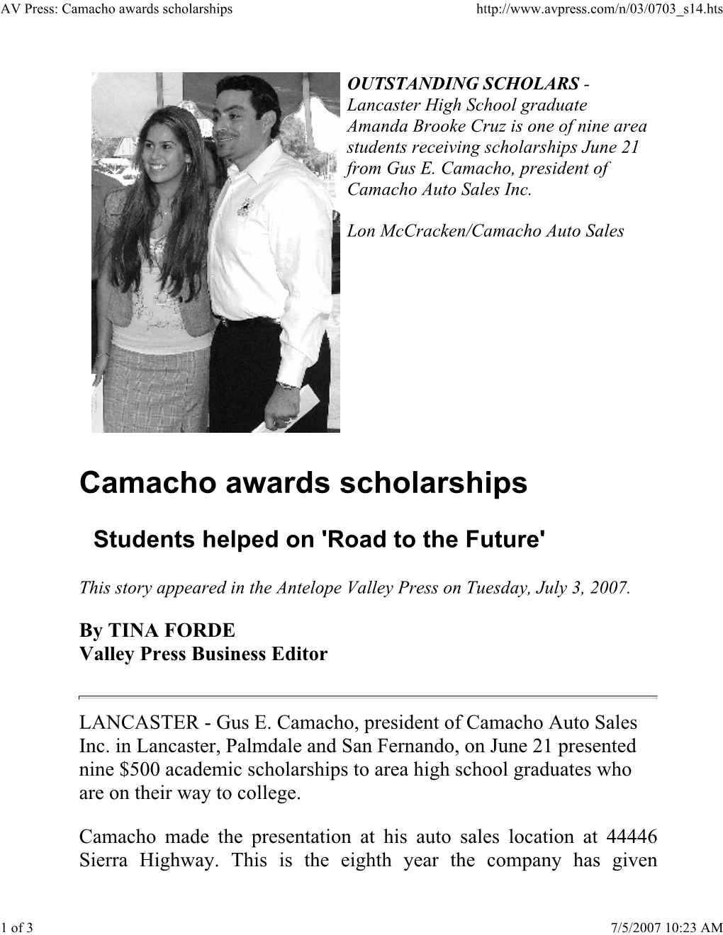 AV Press: Camacho Awards Scholarships