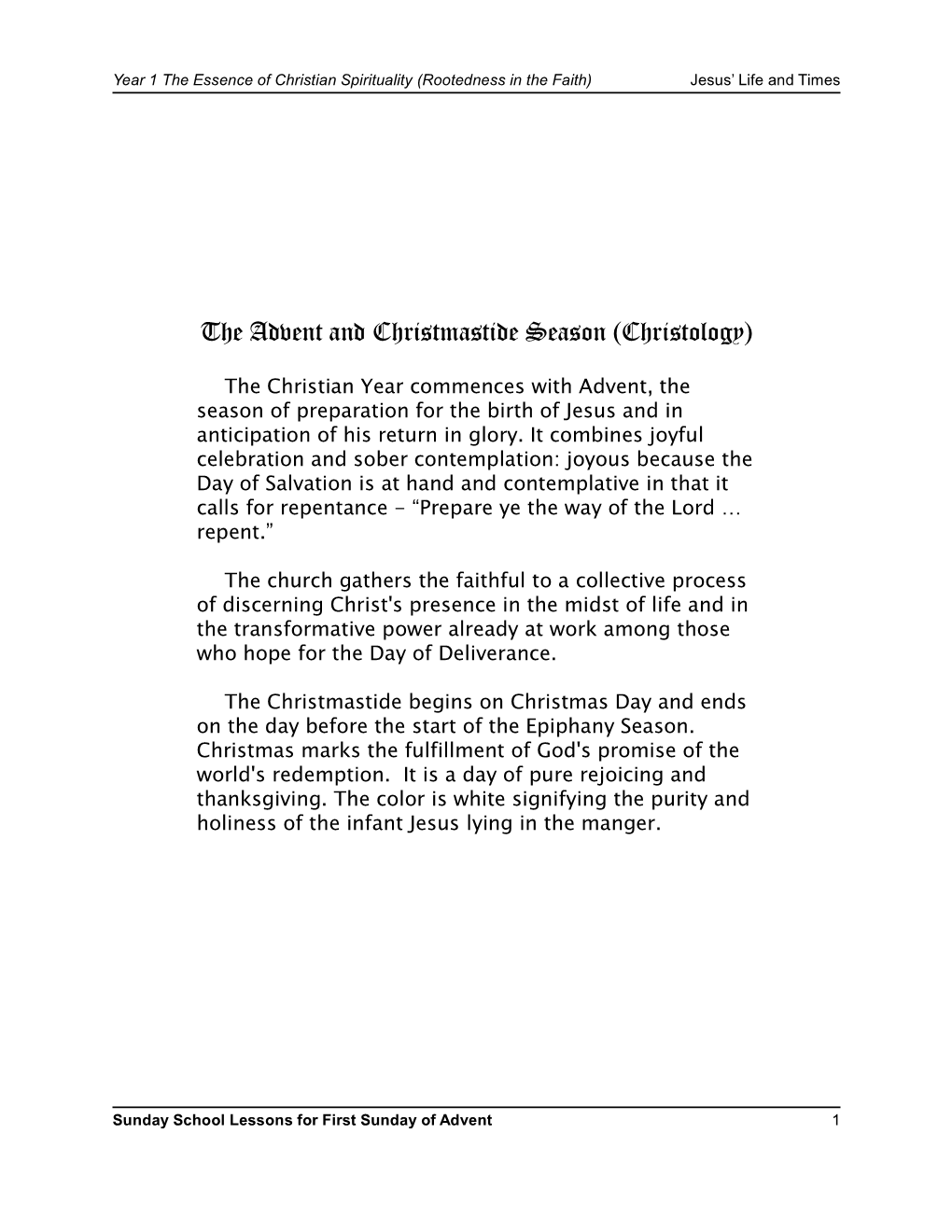 The Advent and Christmastide Season (Christology)