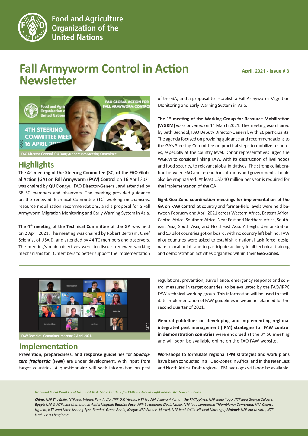 Fall Armyworm Control in Action Newsletter, May 2021