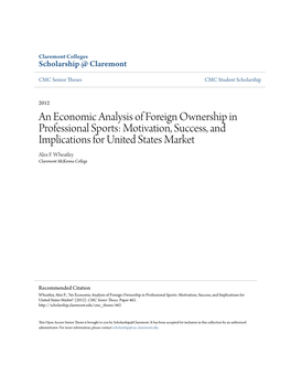An Economic Analysis of Foreign Ownership in Professional Sports: Motivation, Success, and Implications for United States Market Alex F