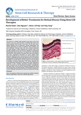 Development of Better Treatments for Ret-Inal Disease Using Stem Cell