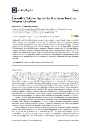 Reversible Gelation System for Hydrazine Based on Polymer Absorbent