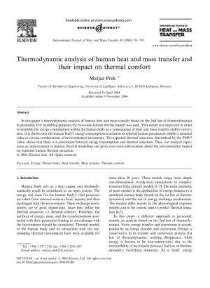 Thermodynamic Analysis of Human Heat and Mass Transfer and Their Impact on Thermal Comfort