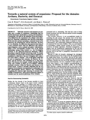 Proposal for the Domains Archaea, Bacteria, and Eucarya (Euryarchaeota/Crenarchaeota/Kingdom/Evolution) CARL R