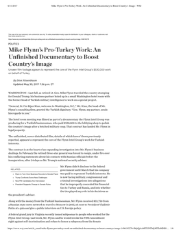 Mike Flynn's Pro-Turkey Work: an Unfinished Documentary to Boost