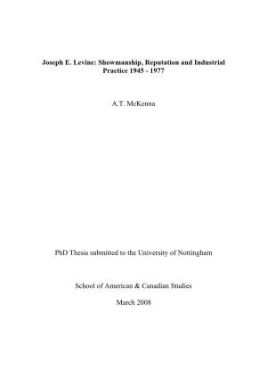 Joseph E. Levine: Showmanship, Reputation and Industrial Practice 1945 - 1977