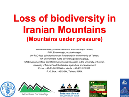 Loss of Biodiversity in Iranian Mountains (Mountains Under Pressure)