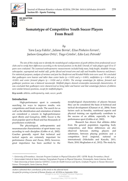 Somatotype of Competitive Youth Soccer Players from Brazil