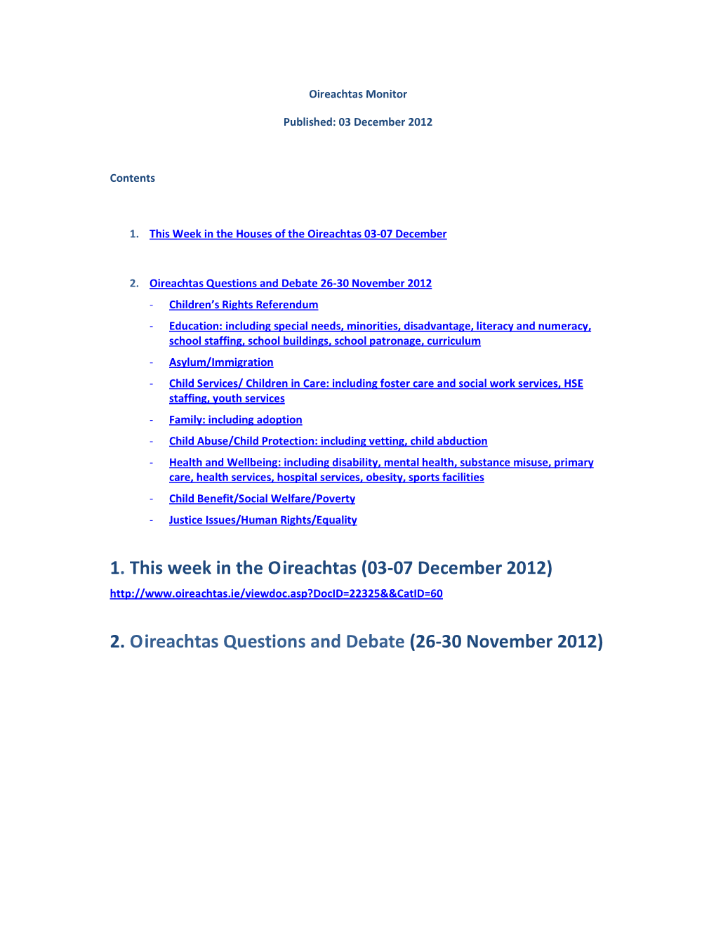 1. This Week in the Oireachtas (03-07 December 2012)