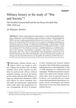 Military History Or the Study of “War and Society”? the Swedish General Staff and the Last Russo-Swedish War, 1880–1936 (Ca)