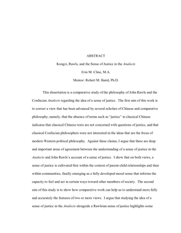 ABSTRACT Kongzi, Rawls, and the Sense of Justice in the Analects