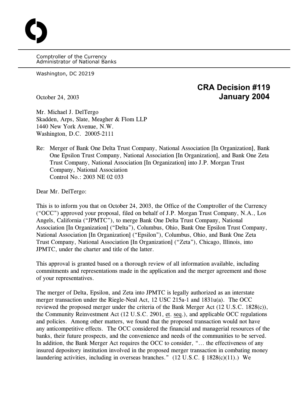 CRA Decision #119 October 24, 2003 January 2004