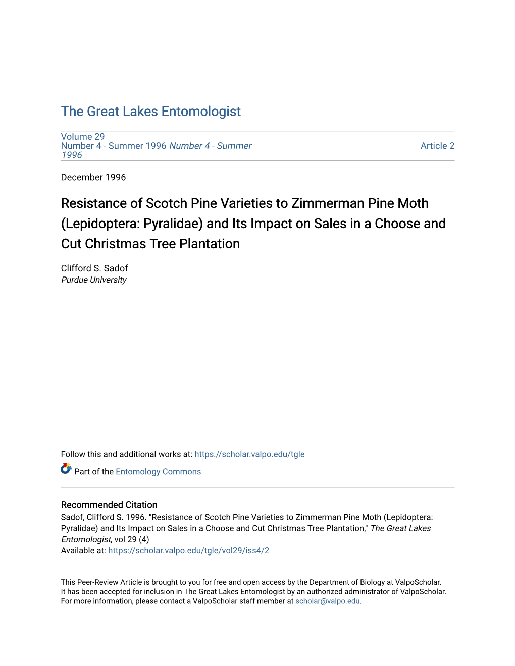 Lepidoptera: Pyralidae) and Its Impact on Sales in a Choose and Cut Christmas Tree Plantation