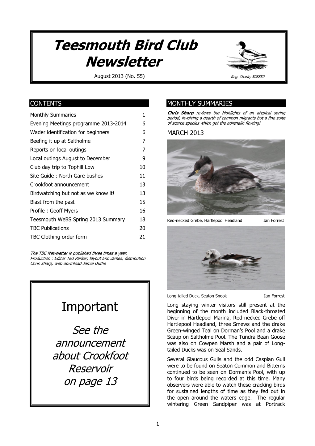 Teesmouth Bird Club Newsletter