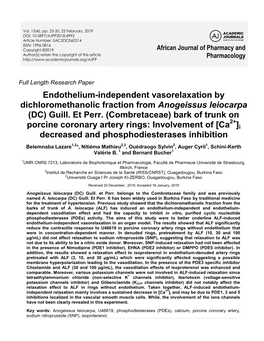 Endothelium-Independent Vasorelaxation by Dichloromethanolic Fraction from Anogeissus Leiocarpa (DC) Guill. Et Perr. (Combretace
