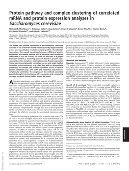 Protein Pathway and Complex Clustering of Correlated Mrna and Protein Expression Analyses in Saccharomyces Cerevisiae