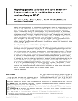 Mapping Genetic Variation and Seed Zones for Bromus Carinatus in the Blue Mountains of Eastern Oregon, USA1