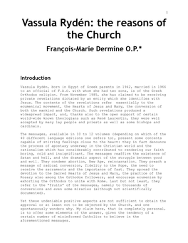 Vassula Rydén: the Reasons of the Church François-Marie Dermine O.P.*