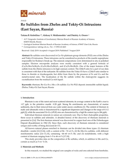 Re Sulfides from Zhelos and Tokty-Oi Intrusions (East Sayan, Russia)