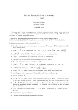 List of Theorems from Geometry 2321, 2322