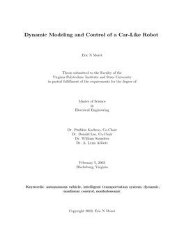 Dynamic Modeling and Control of a Car-Like Robot