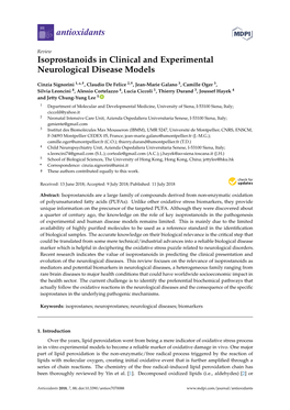 Isoprostanoids in Clinical and Experimental Neurological Disease Models