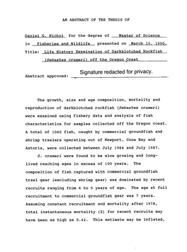 Signature Redacted for Privacy. Abstract Approved