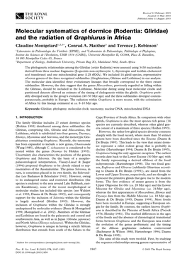 Rodentia: Gliridae) and the Radiation of Graphiurus in Africa Claudine Montgelard1,2,3*, Conrad A