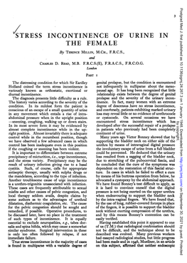 STRESS INCONTINENCE of URINE in the FEMALE by TERENCE MILLIN, M.CH., F.R.C.S., and CHARLES D