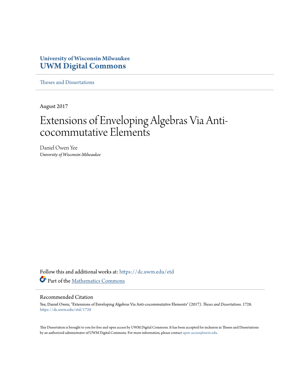 Extensions of Enveloping Algebras Via Anti-Cocommutative Elements