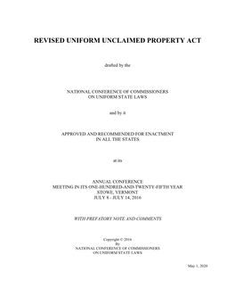 Revised Uniform Unclaimed Property Act
