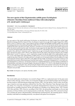 Teleostei: Sisoridae) from Southwest China with Redescriptions of E