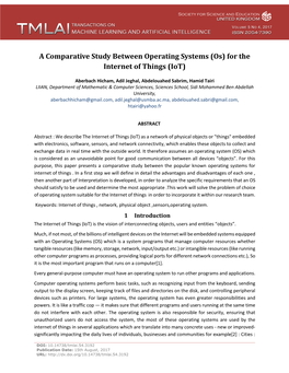 A Comparative Study Between Operating Systems (Os) for the Internet of Things (Iot)
