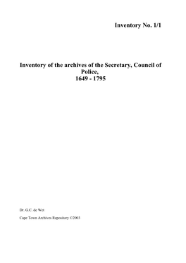 Inventory No. 1/1 Inventory of the Archives of the Secretary, Council Of