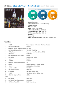 DJ Tiësto Club Life Vol. 4 - New York City Mp3, Flac, Wma