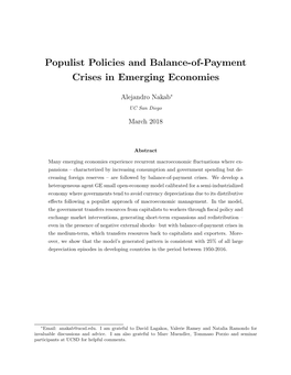 Populist Policies and Balance-Of-Payment Crises in Emerging Economies