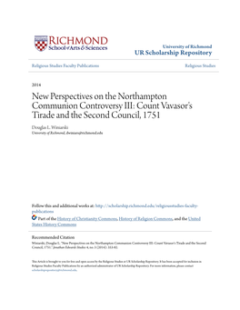 New Perspectives on the Northampton Communion Controversy III: Count Vavasor's Tirade and the Second Council, 1751 Douglas L