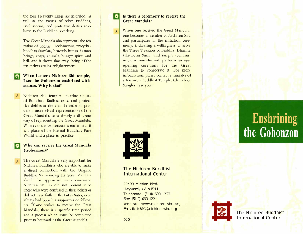 Enshrining the Gohonzon