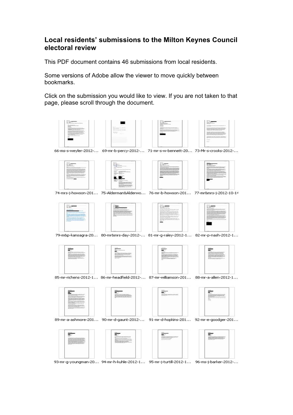 Local Residents' Submissions to the Milton Keynes Council Electoral