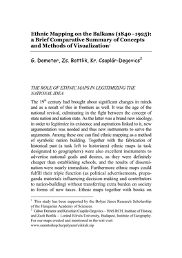 Ethnic Mapping on the Balkans (1840–1925): a Brief Comparative Summary of Concepts and Methods of Visualization1