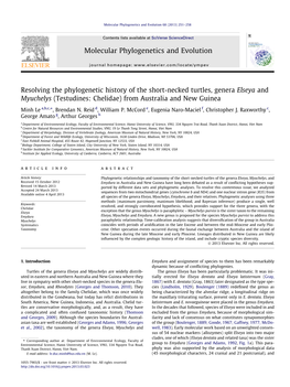 Resolving the Phylogenetic History of the Short-Necked Turtles, Genera