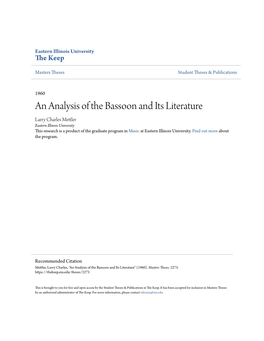An Analysis of the Bassoon and Its Literature