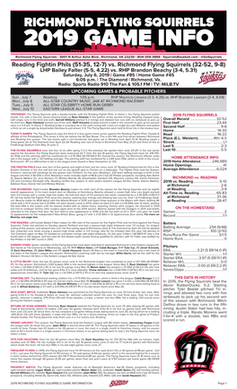 Vs. Richmond Flying Squirrels (32-52, 9-8) LHP Bailey Falter (5-5, 4.22) Vs