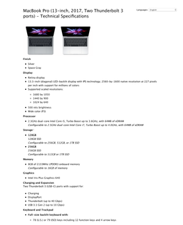 Refurbished 13.3" Macbook Pro- 2.3 Ghz Intel Core 5 Space Gray Specs