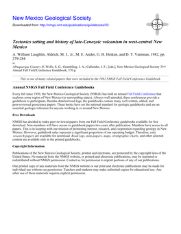 Tectonics Setting and History of Late-Cenozoic Volcanism in West-Central New Mexico A