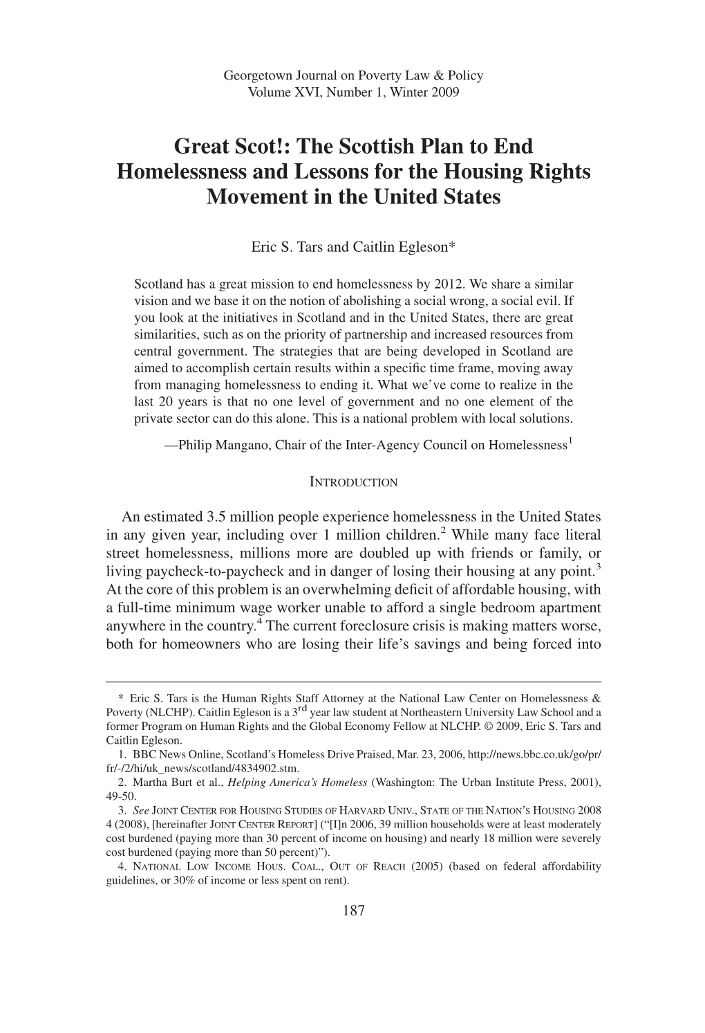 Great Scot!: the Scottish Plan to End Homelessness and Lessons for the Housing Rights Movement in the United States